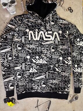 NASA Black & White Graphic Hoodie Sweater